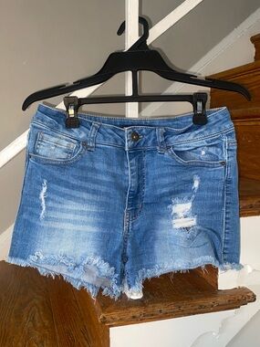 Wax Jean Medium Blue Ripped Denim Shorts